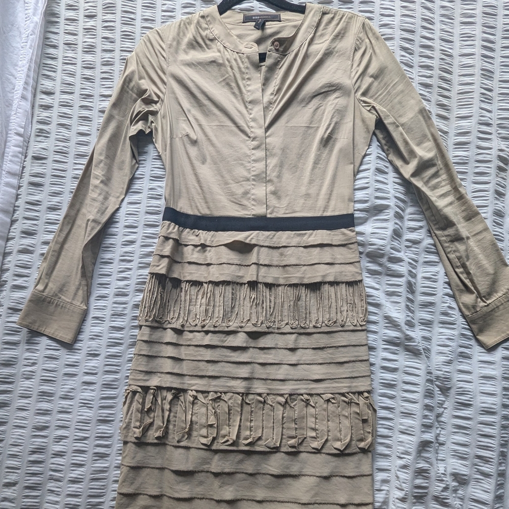 Elegant Tan Long-Sleeve Dress
